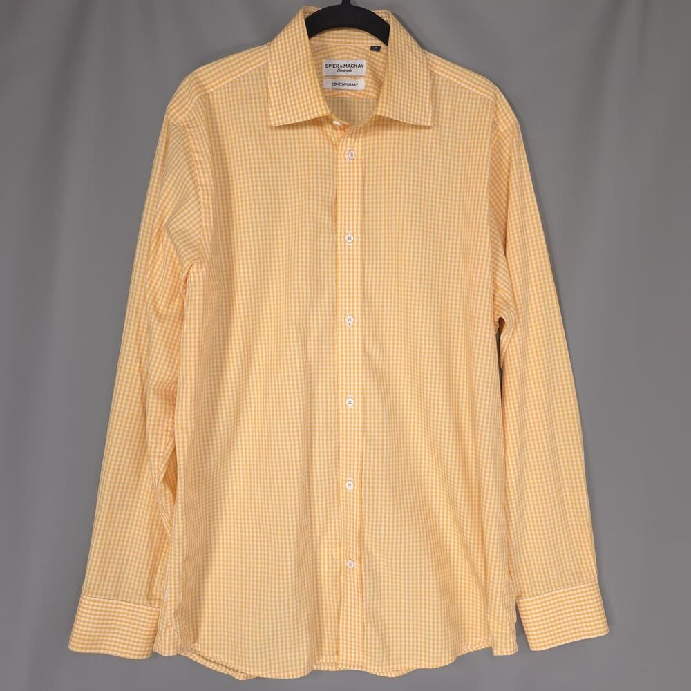 SPIER & MACKAY Mens Dress Shirt 16 Handmade 100% Cotton Premium Gingham Yellow